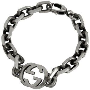 Gucci GG Logo Chain Bracelet Interlocking Silver